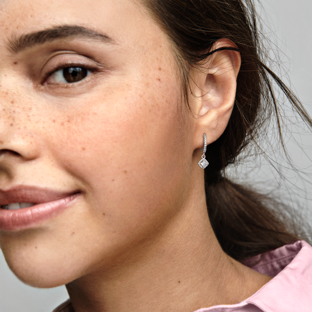 Sterling silver hoop earrings with clear cubic zirconia