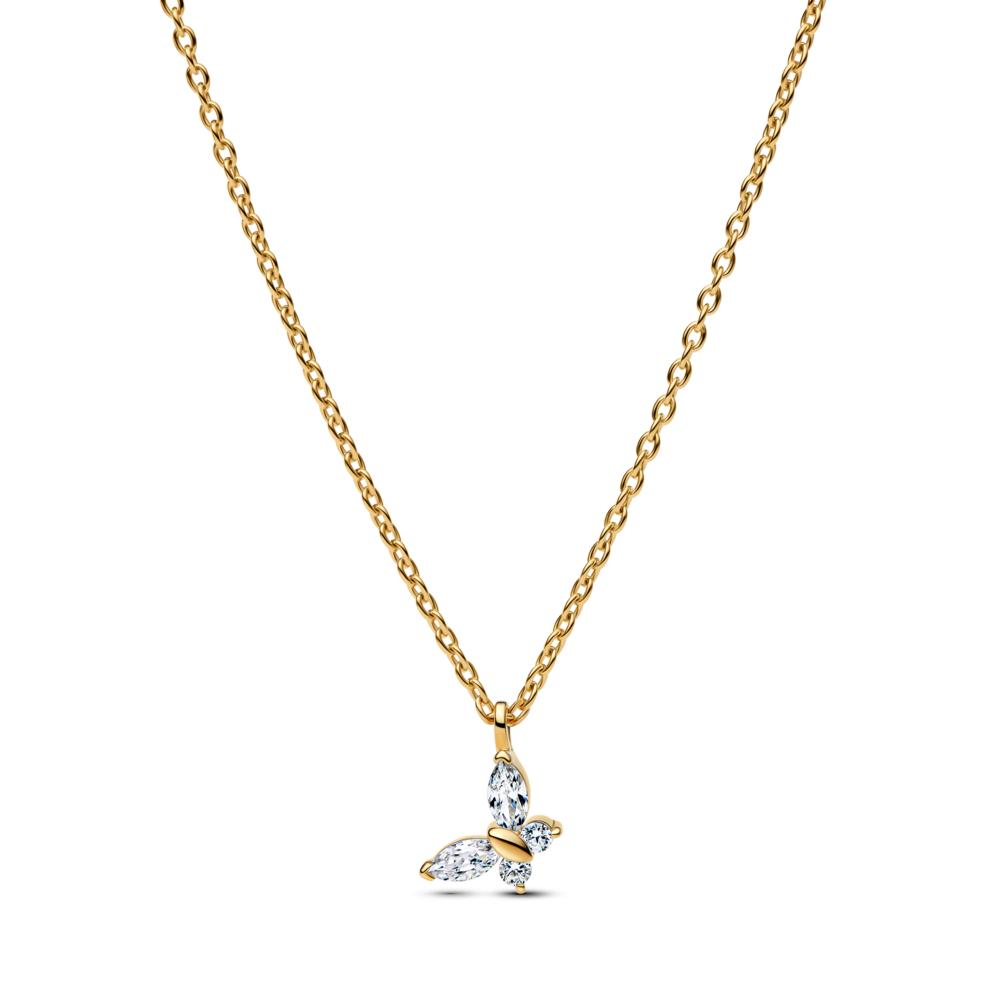 Butterfly 14k gold-plated collier with clear cubic zirconia