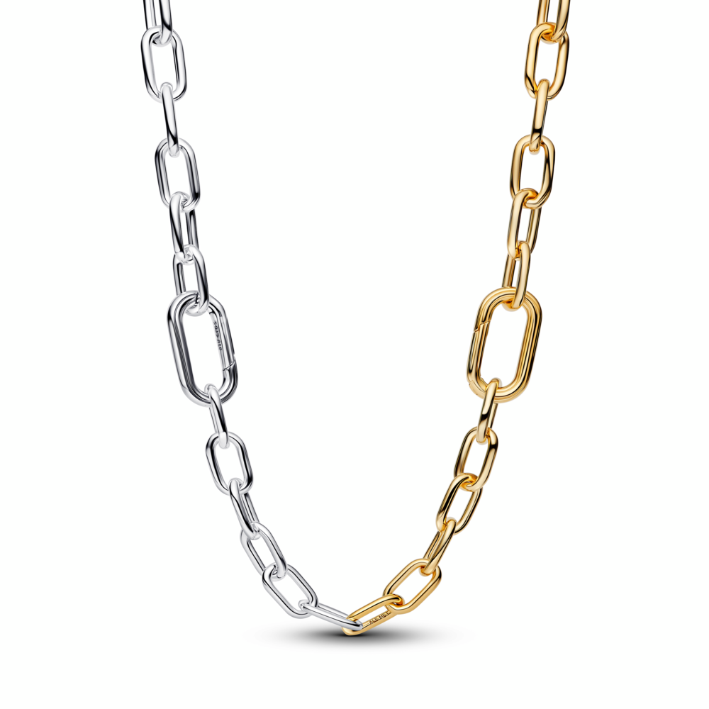 Sterling silver and 14k gold-plated link necklace with 2 openable link