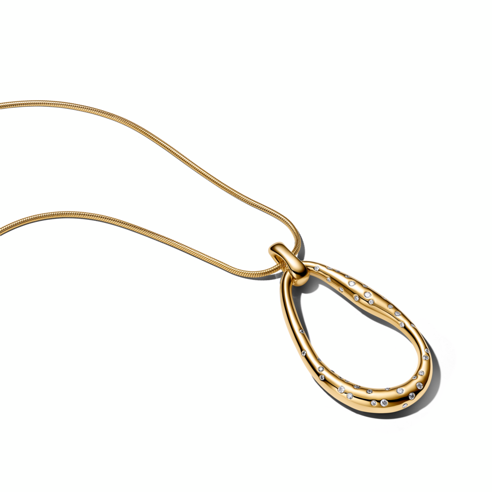 14k gold-plated pendant necklace with clear cubic zirconia and sliding clasp