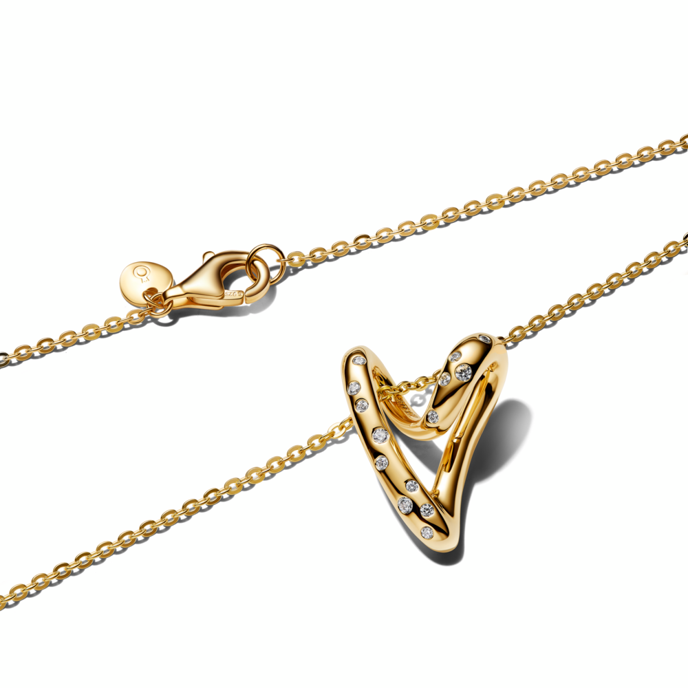 Heart 14k gold-plated pendant necklace with clear cubic zirconia
