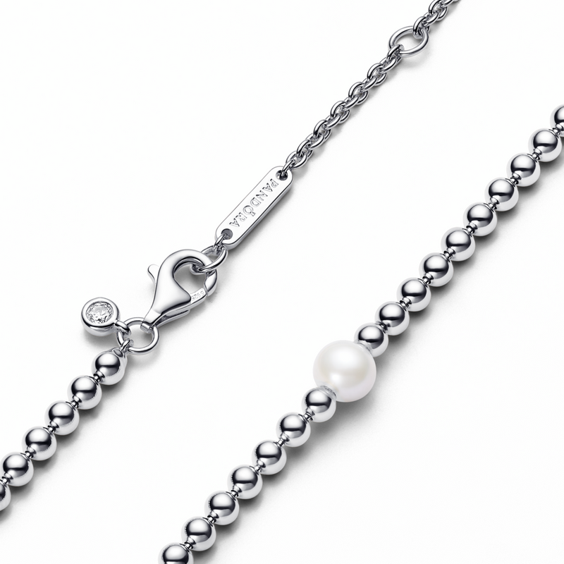 Sterling silver collier with white treated freshwater cultured pearl and cubic zirconia