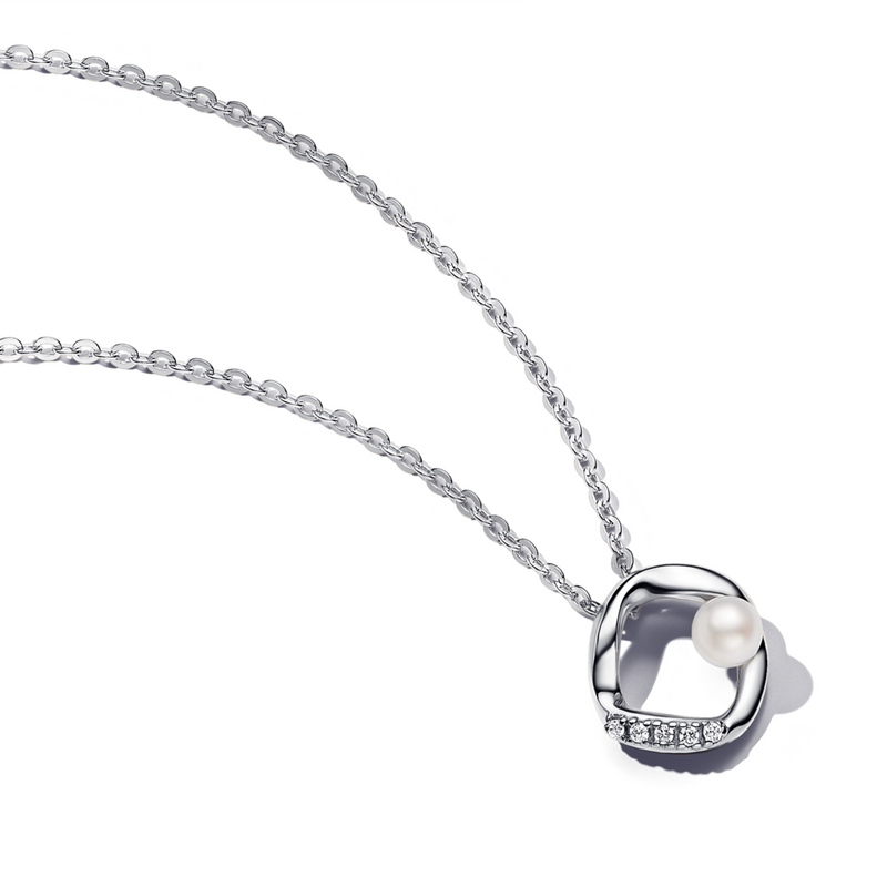 Organically Shaped Pavé Circle & Treated Freshwater Cultured Pearl Collier Necklace