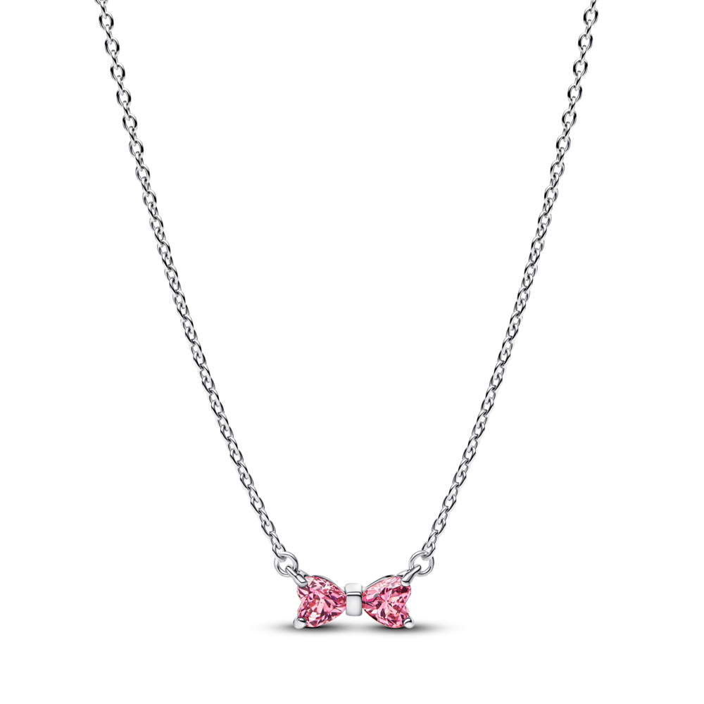 Bow sterling silver collier with fancy pink and clear cubic zirconia