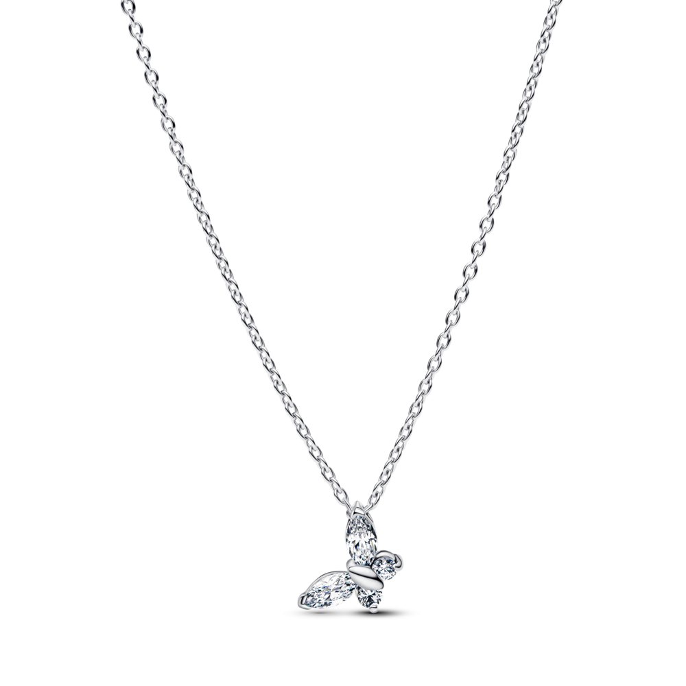 Butterfly sterling silver collier with clear cubic zirconia