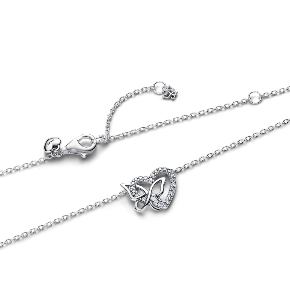 Heart and butterfly sterling silver collier with clear cubic zirconia