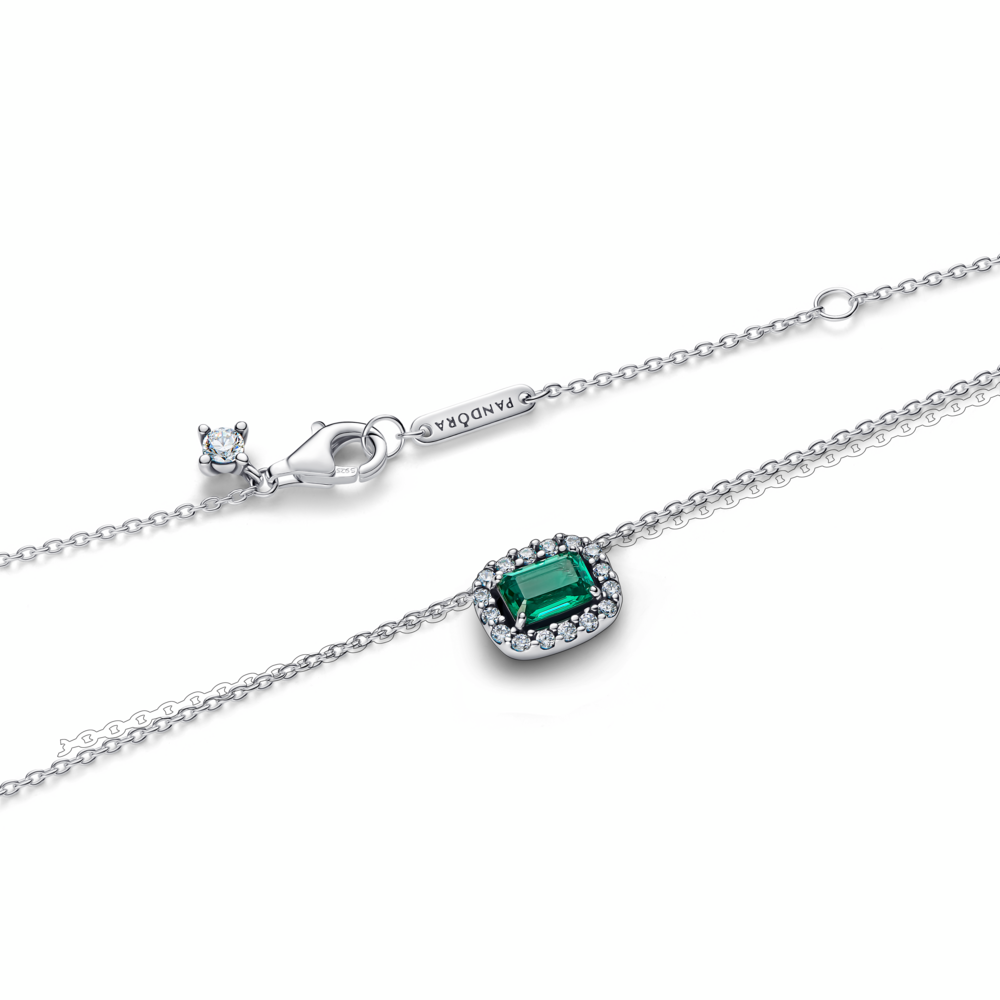 Sterling silver collier with royal green crystal and clear cubic zirconia