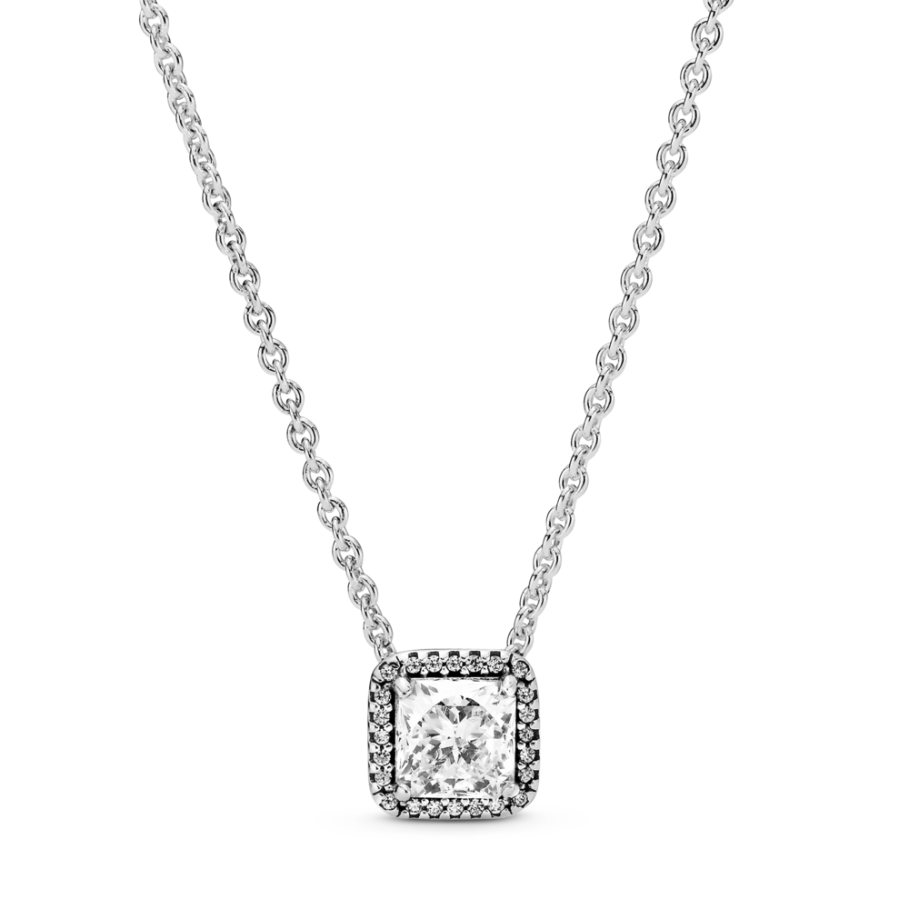 Silver necklace with clear cubic zirconia