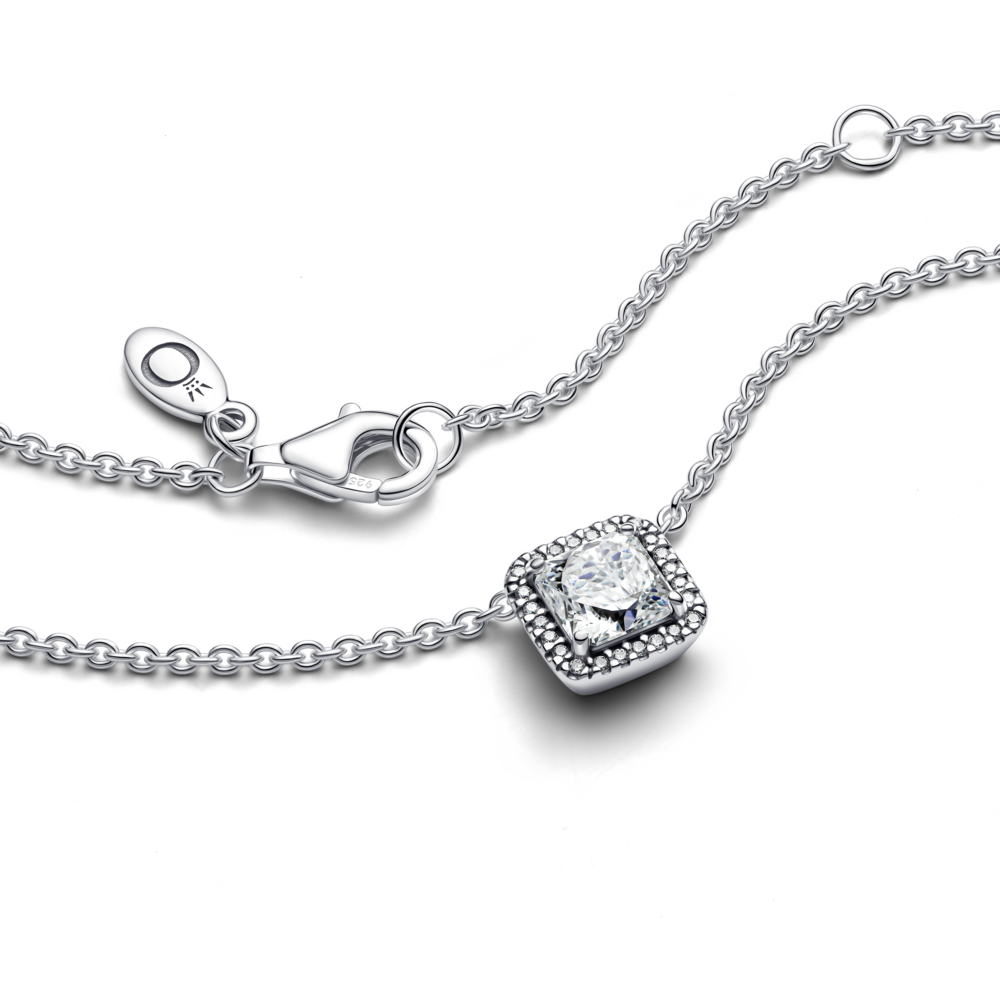 Silver necklace with clear cubic zirconia