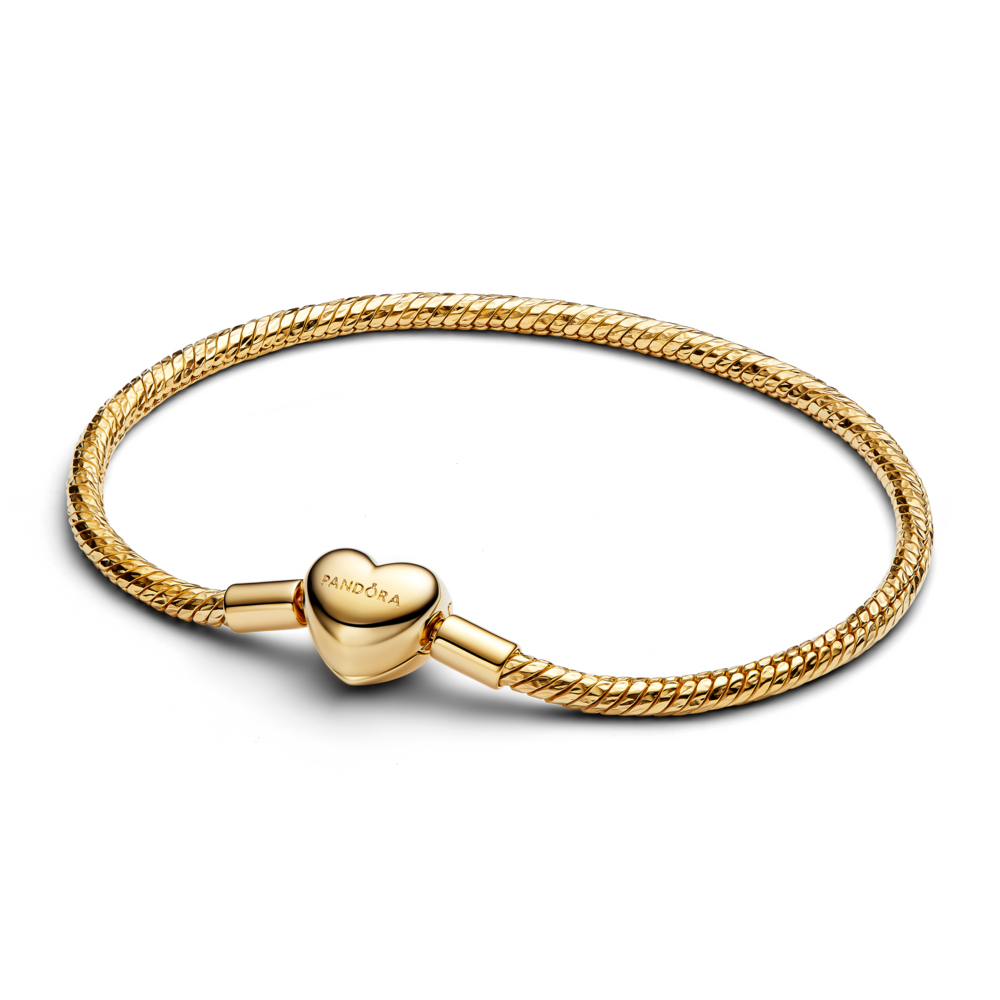 Faceted snake chain 14k gold-plated bracelet with engravable heart clasp