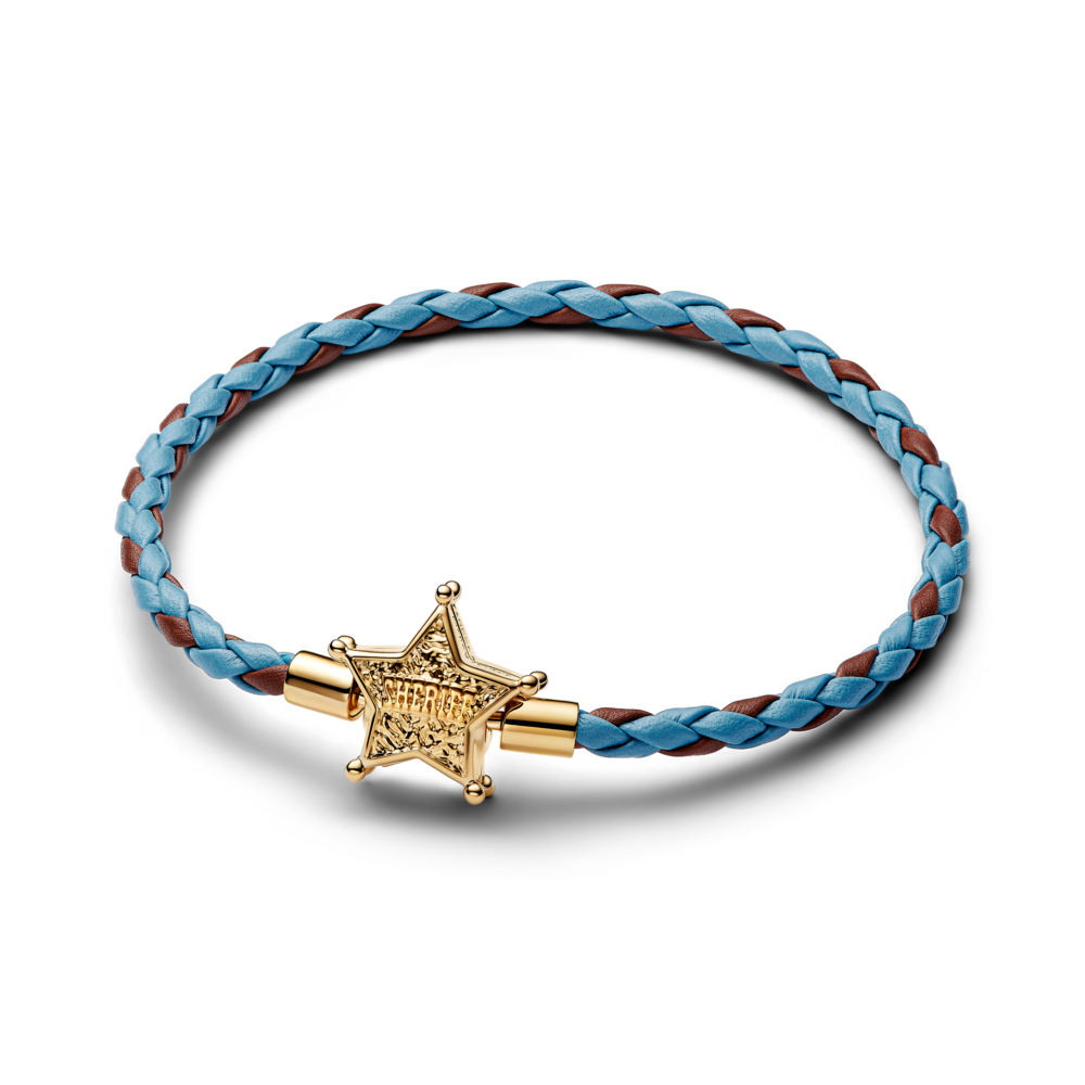 Disney Toy Story 14k gold-plated bracelet with blue and brown leather