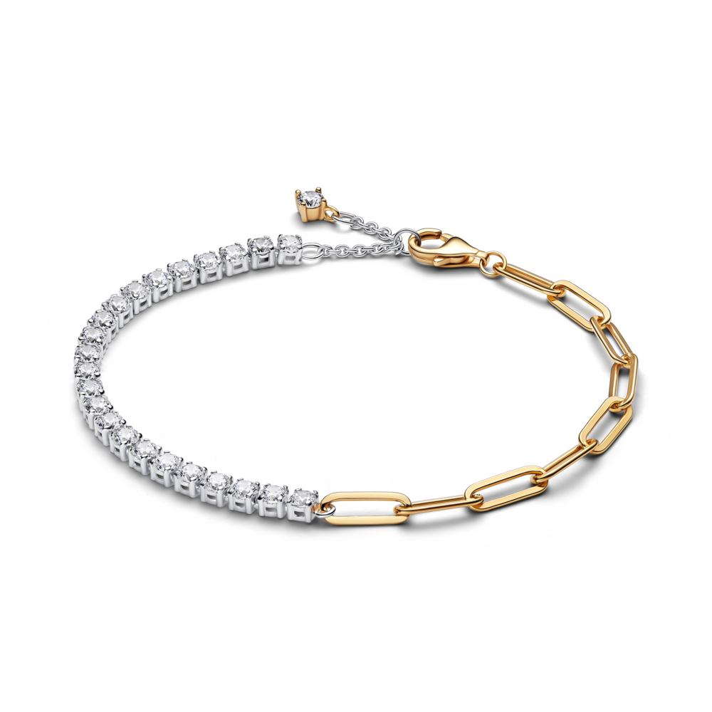 Sterling silver and 14k gold-plated bracelet with clear cubic zirconia