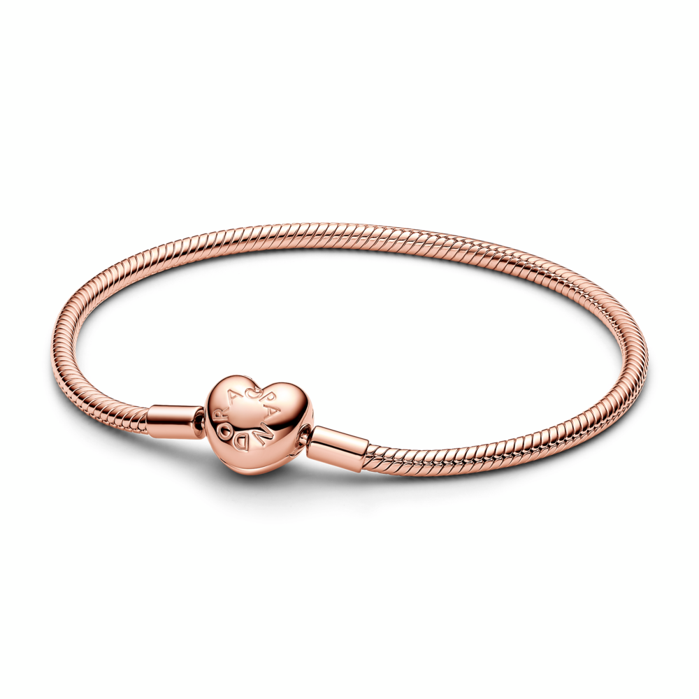 Snake chain 14k rose gold-plated bracelet with heart clasp