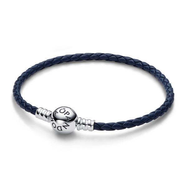 Genuine Pandora Moments Navy Leather Double Wrap Bracelet 34cm 💕 S925 ALE  | eBay