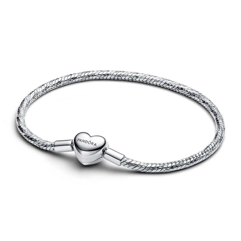 Faceted snake chain sterling silver bracelet with engravable heart clasp