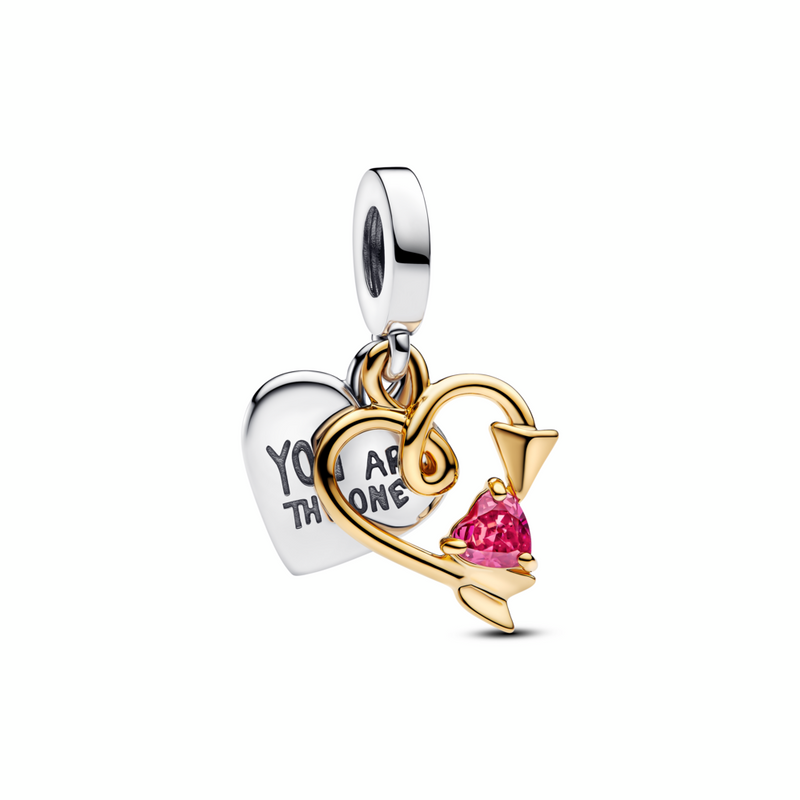 Engravable Heart & Arrow Double Dangle Charm