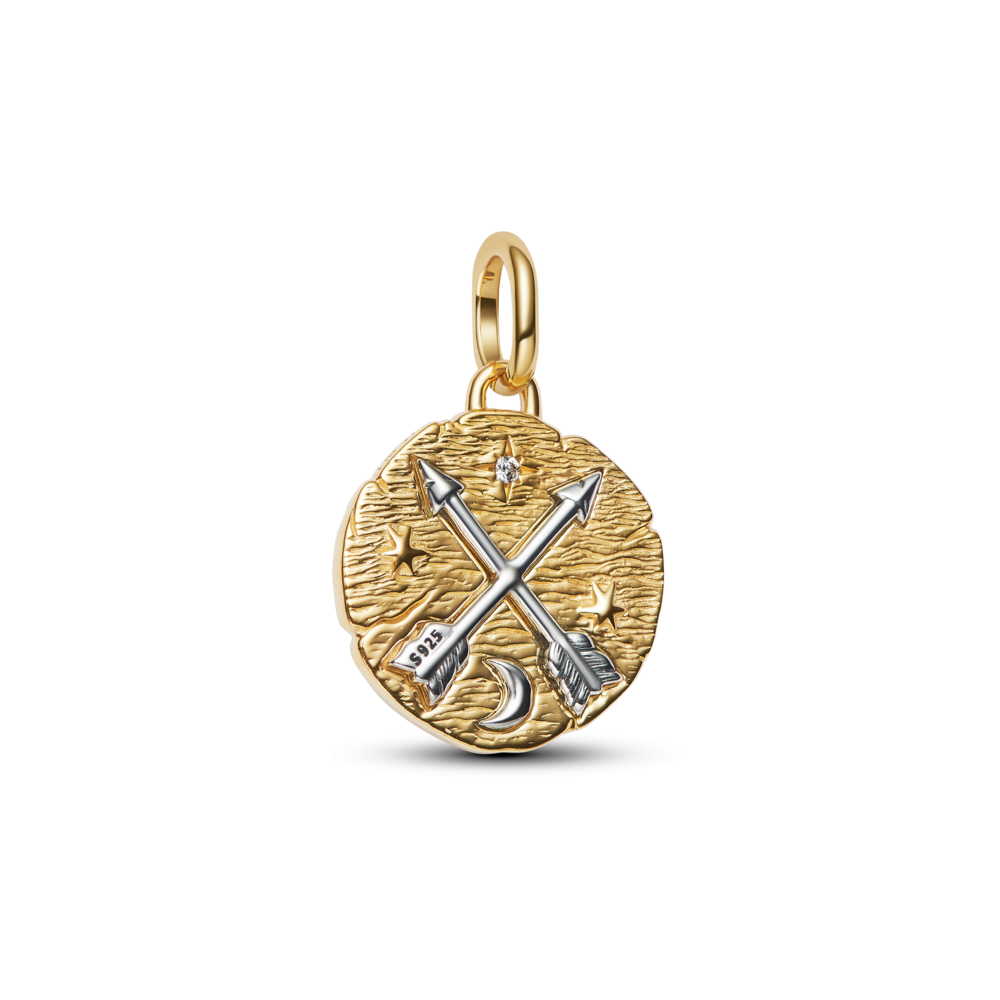 Crossing Arrows Medallion Charm
Sterling silver, 14k gold plating