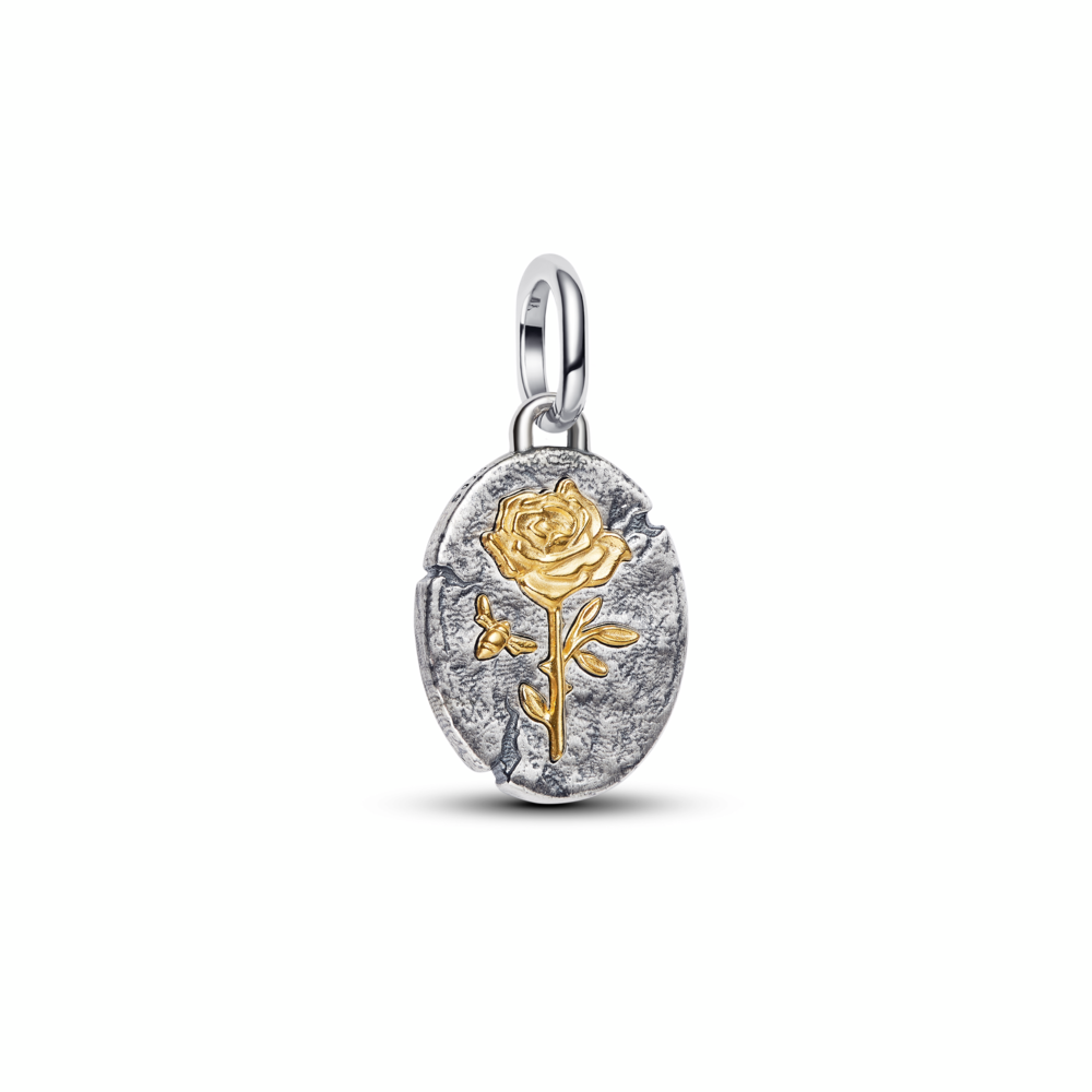 Rose Medallion Charm
Sterling silver, 14k gold plating