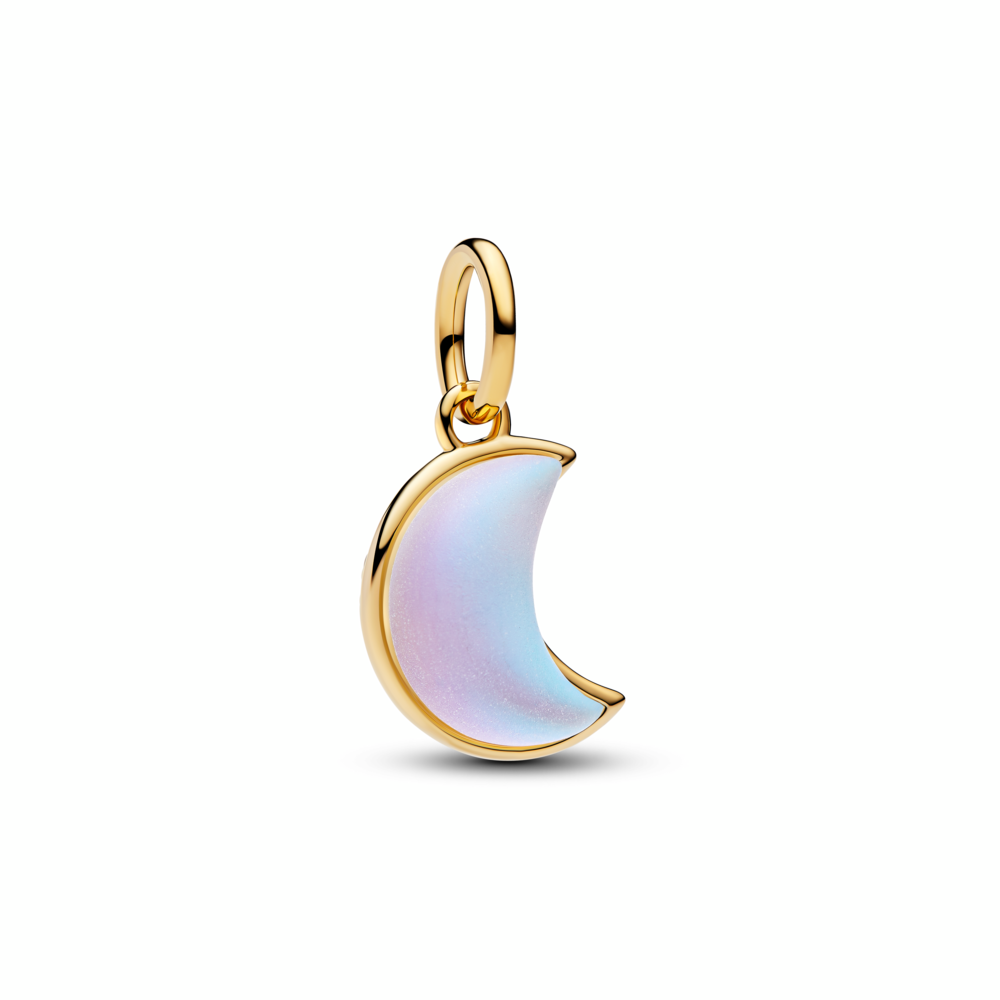 Moon 14k gold-plated dangle with clear cubic zirconia and moonstone iridescent glass