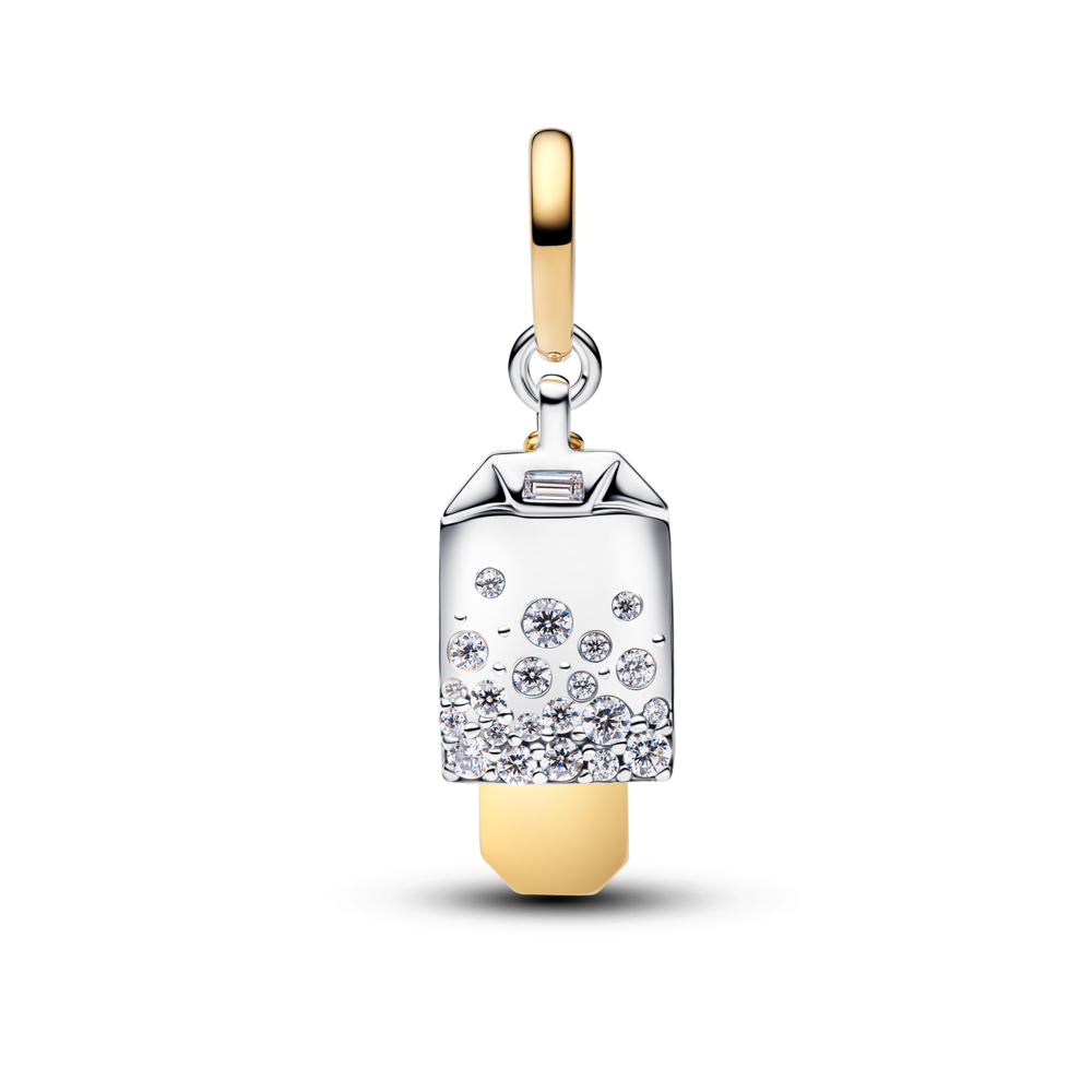Tea bag sterling silver and 14k gold-plated dangle with clear cubic zirconia