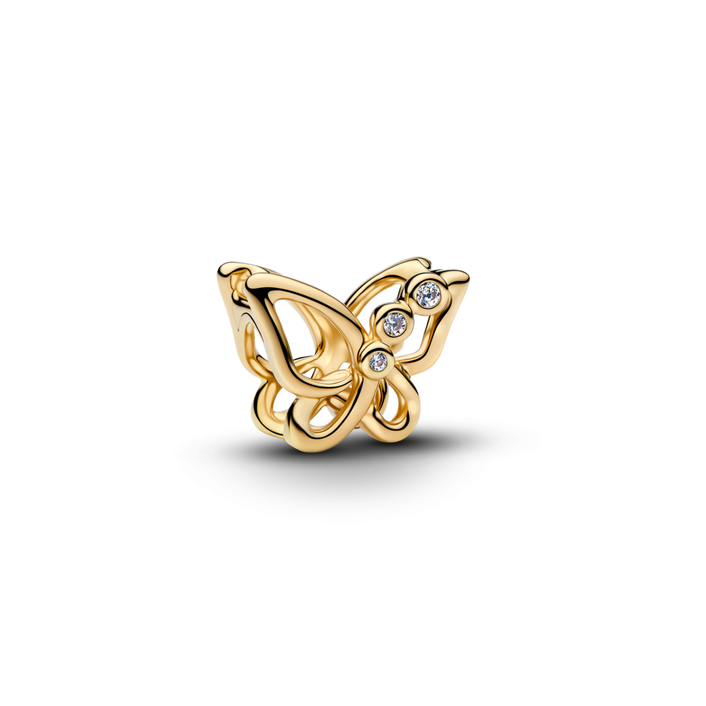 Butterfly 14k gold-plated charm with clear cubic zirconia