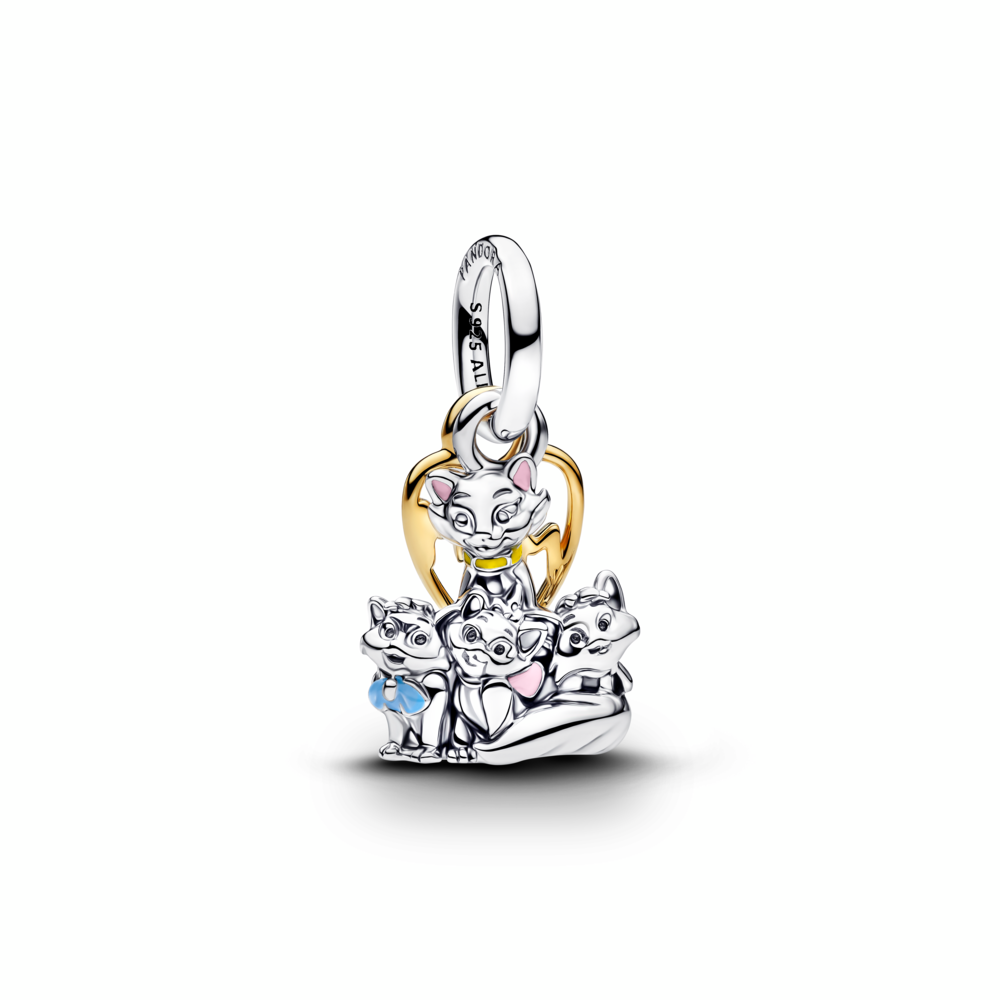Disney Aristocats sterling silver and 14k gold-plated double dangle with pink and blue enamel