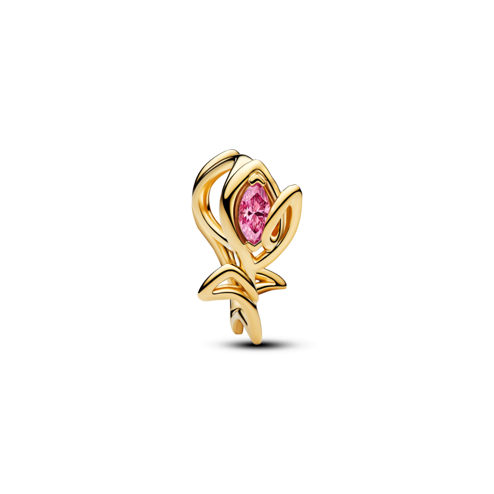 Tulip 14k gold-plated charm with fancy pink cubic zirconia