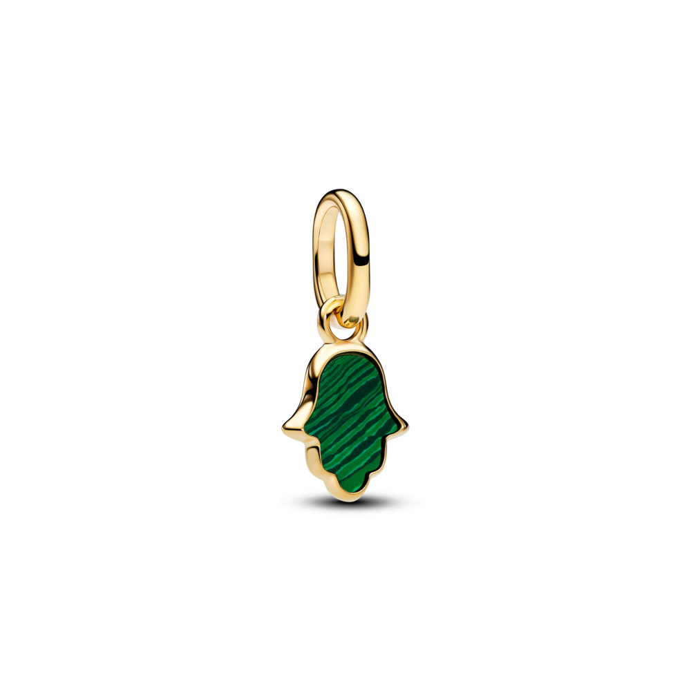 Hamsa hand 14k gold-plated mini dangle with imitation malachite