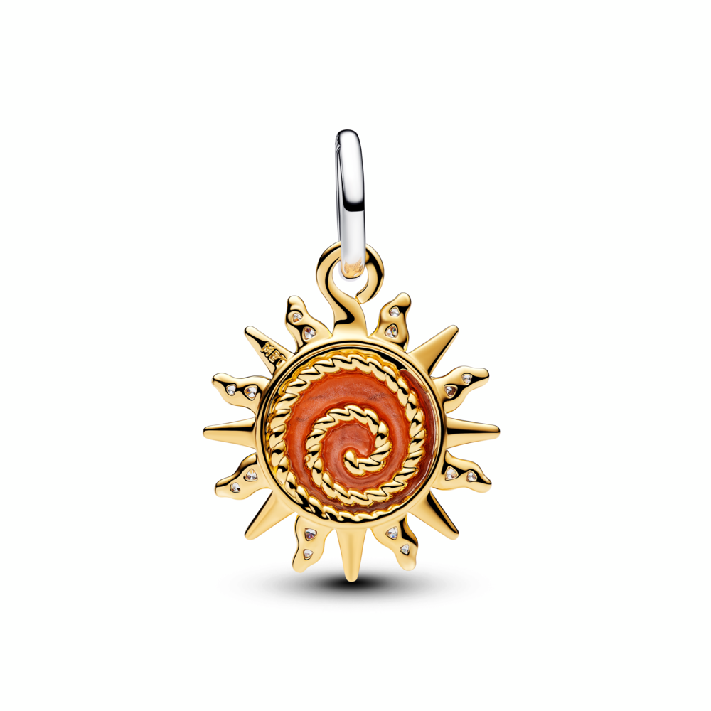 Sun sterling silver and 14k gold-plated dangle with clear cubic zirconia, white bioresin man-made mother of pearl, Murano glass and transpar