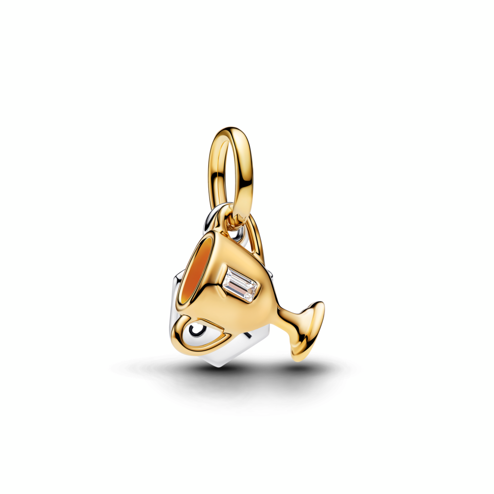 Engravable  trophy sterling silver and 14k gold-plated double dangle with clear cubic zirconia and black enamel