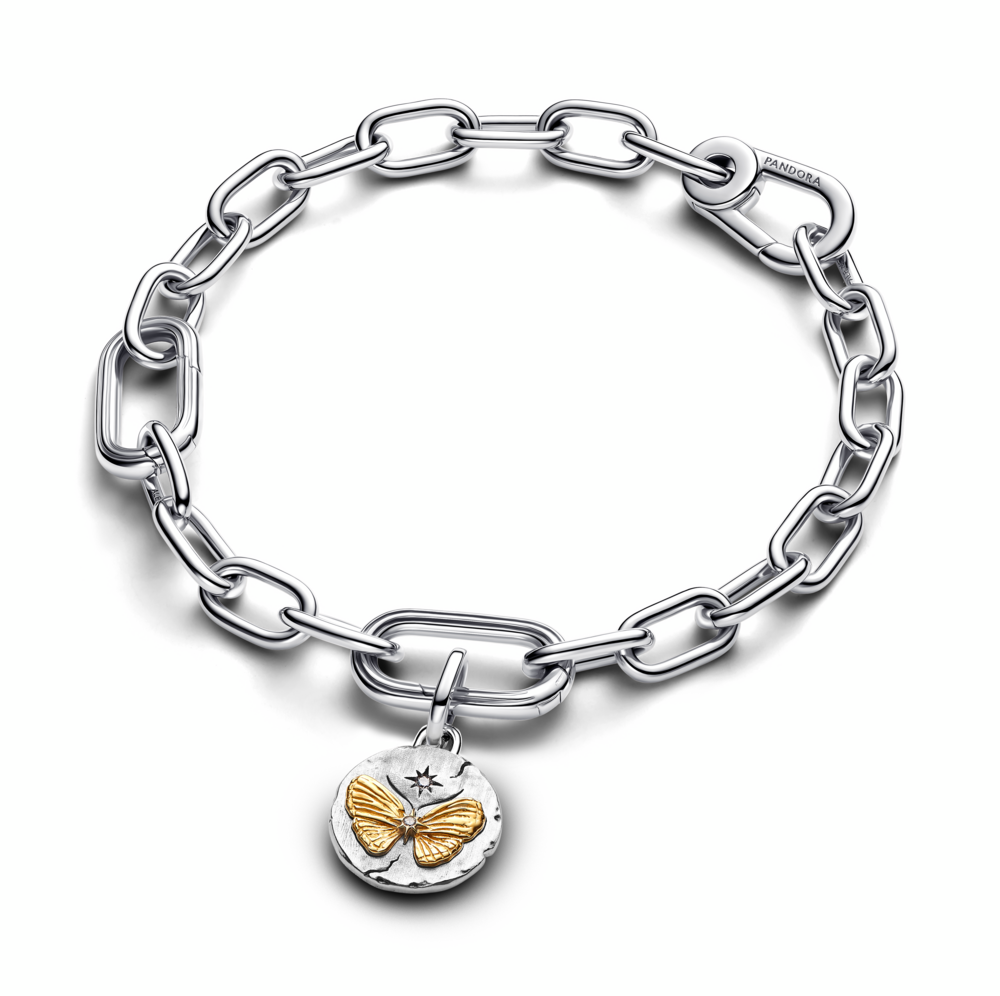 Butterfly sterling silver and 14k gold-plated medallion with clear cubic zirconia