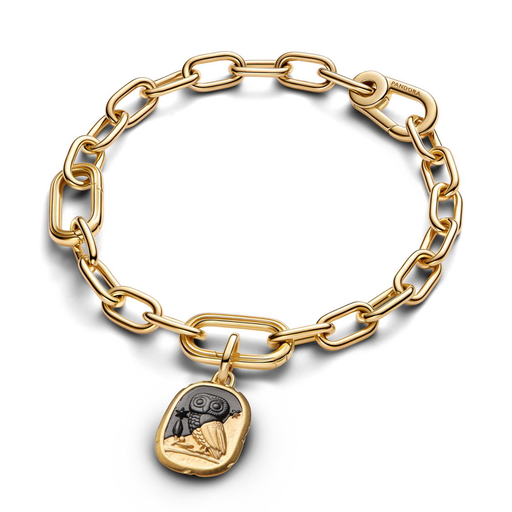 Owl 14k gold-plated medallion with black crystal