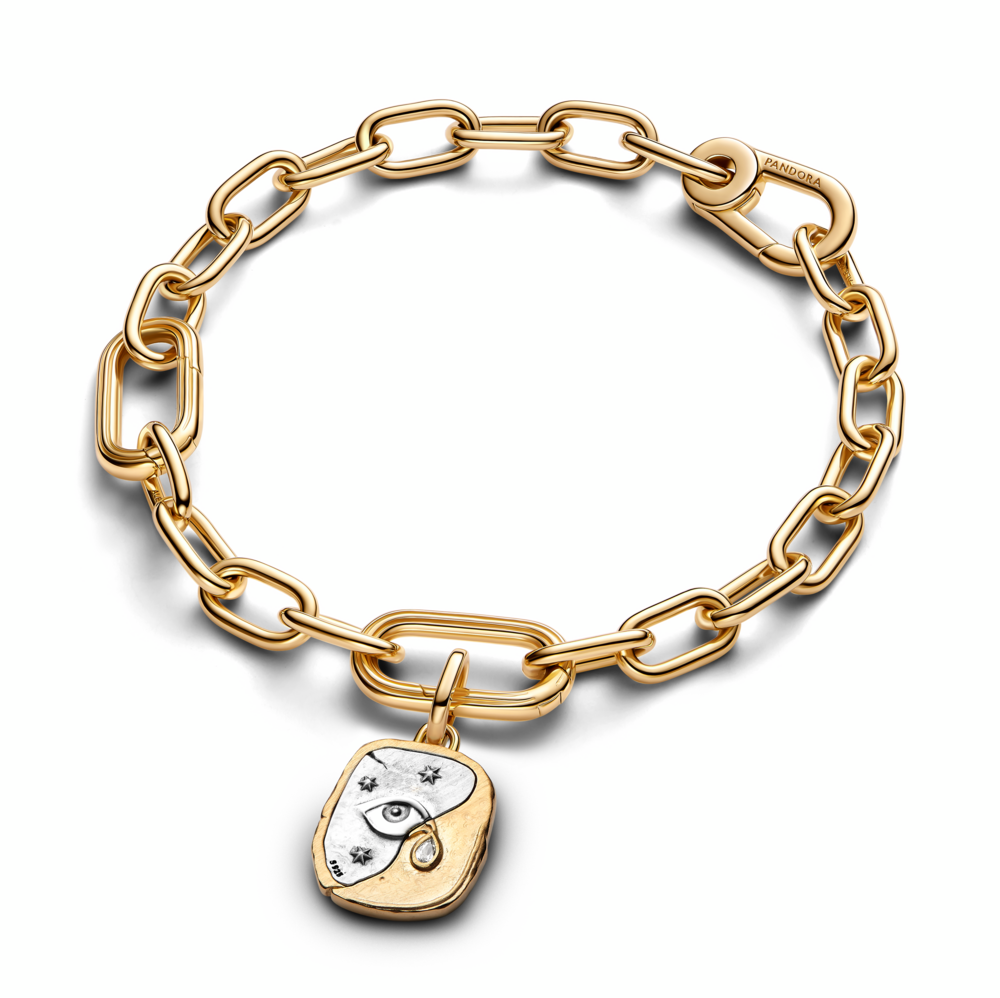Eye sterling silver and 14k gold-plated medallion with clear cubic zirconia