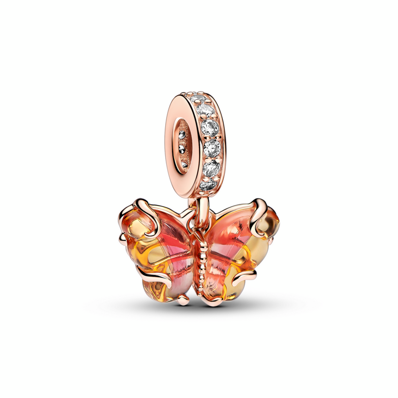 Pink & Yellow Murano Glass Butterfly Dangle Charm