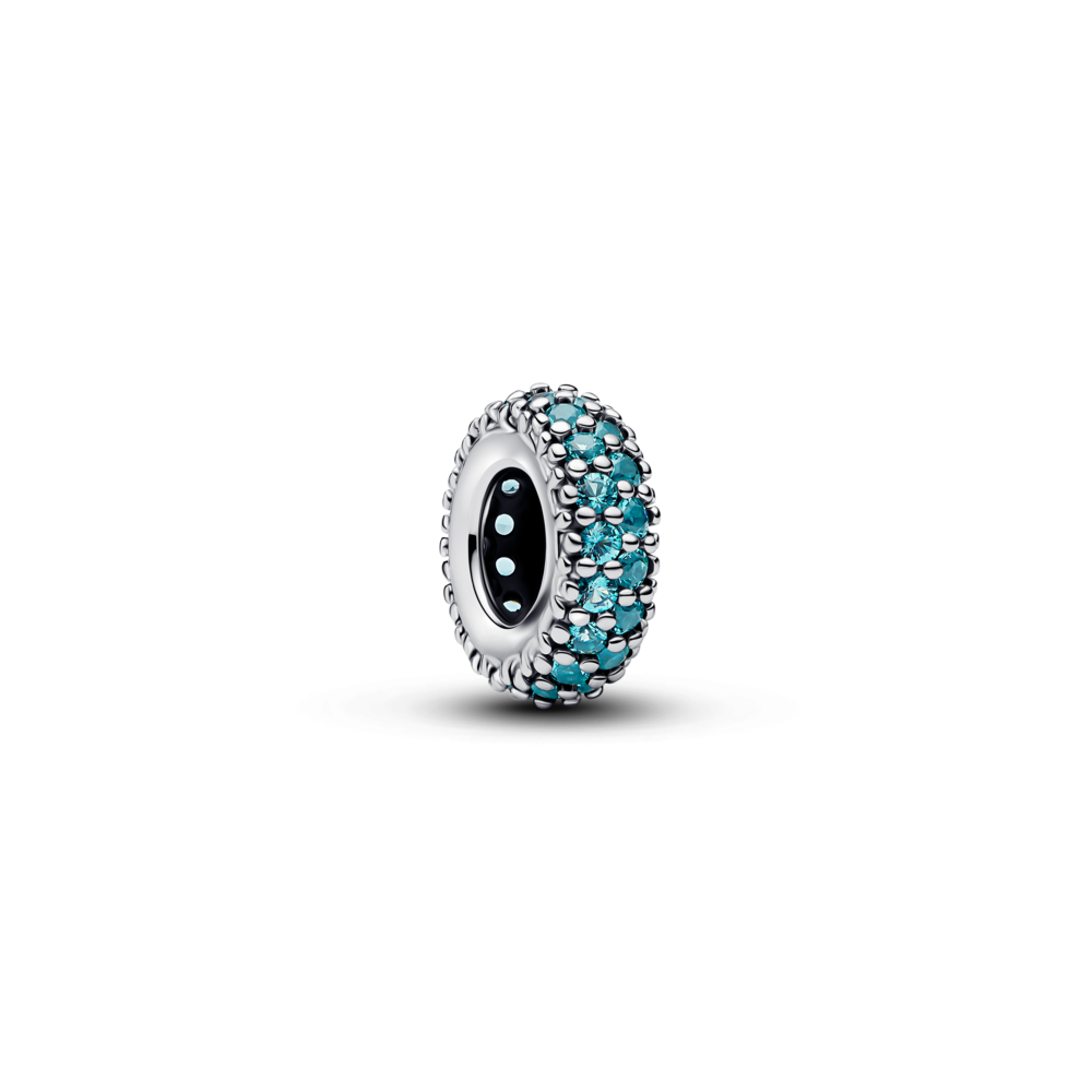 Abstract sterling silver spacer with icy blue crystal