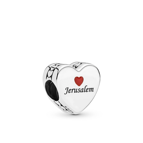 Jerusalem silver charm with red enamel