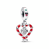 Double Candy Cane Heart Christmas Dangle Charm