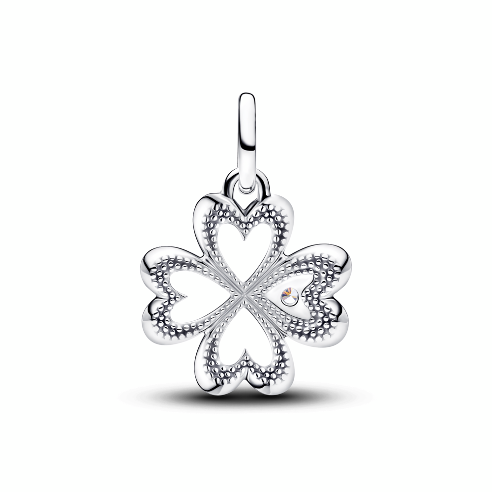Clover sterling silver medallion with clear cubic zirconia