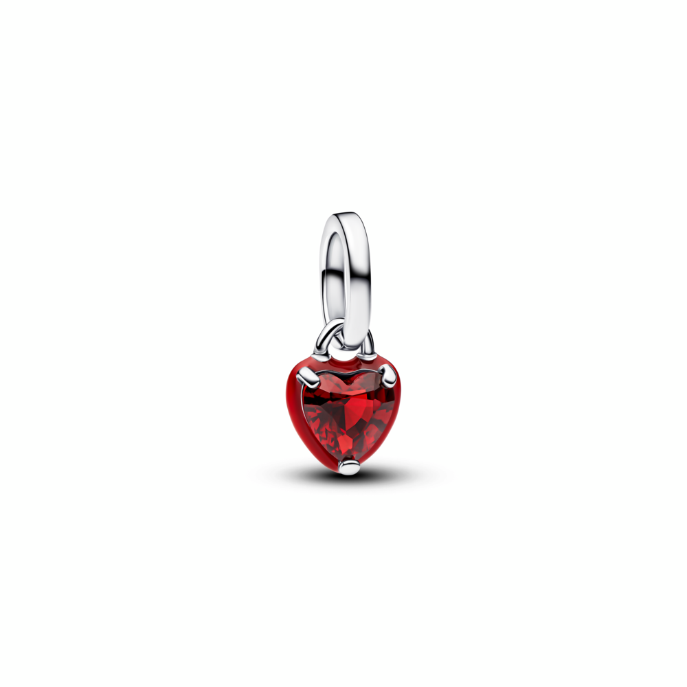 Heart sterling silver mini dangle with salsa red crystal and red enamel