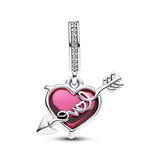 Red Heart & Arrow Murano Glass Dangle Charm