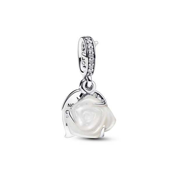 White Rose in Bloom Double Dangle Charm