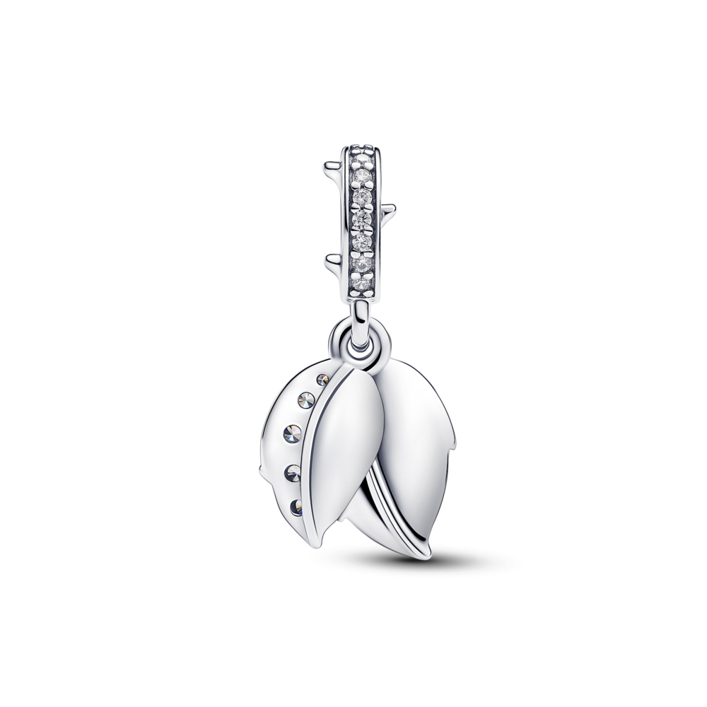 White Rose in Bloom Double Dangle Charm