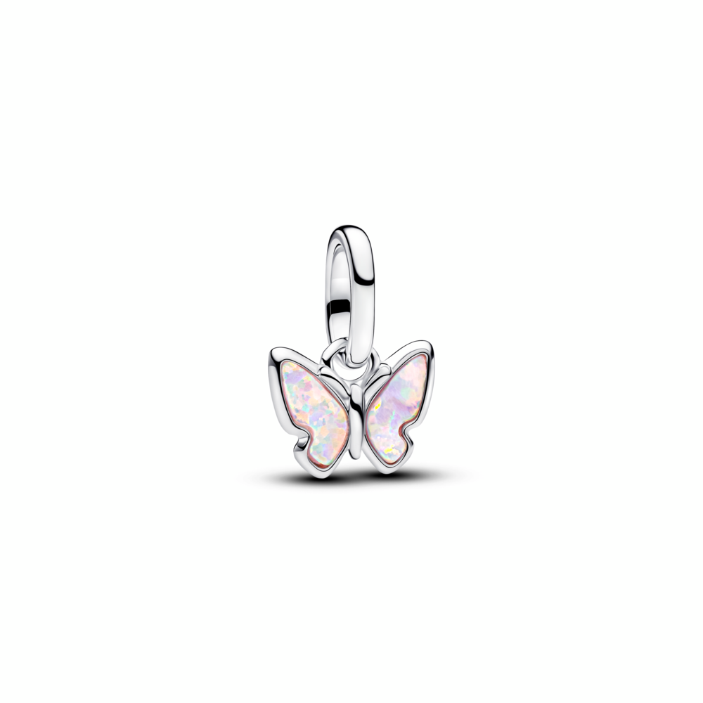 Butterfly sterling silver mini dangle with pink lab-created opal