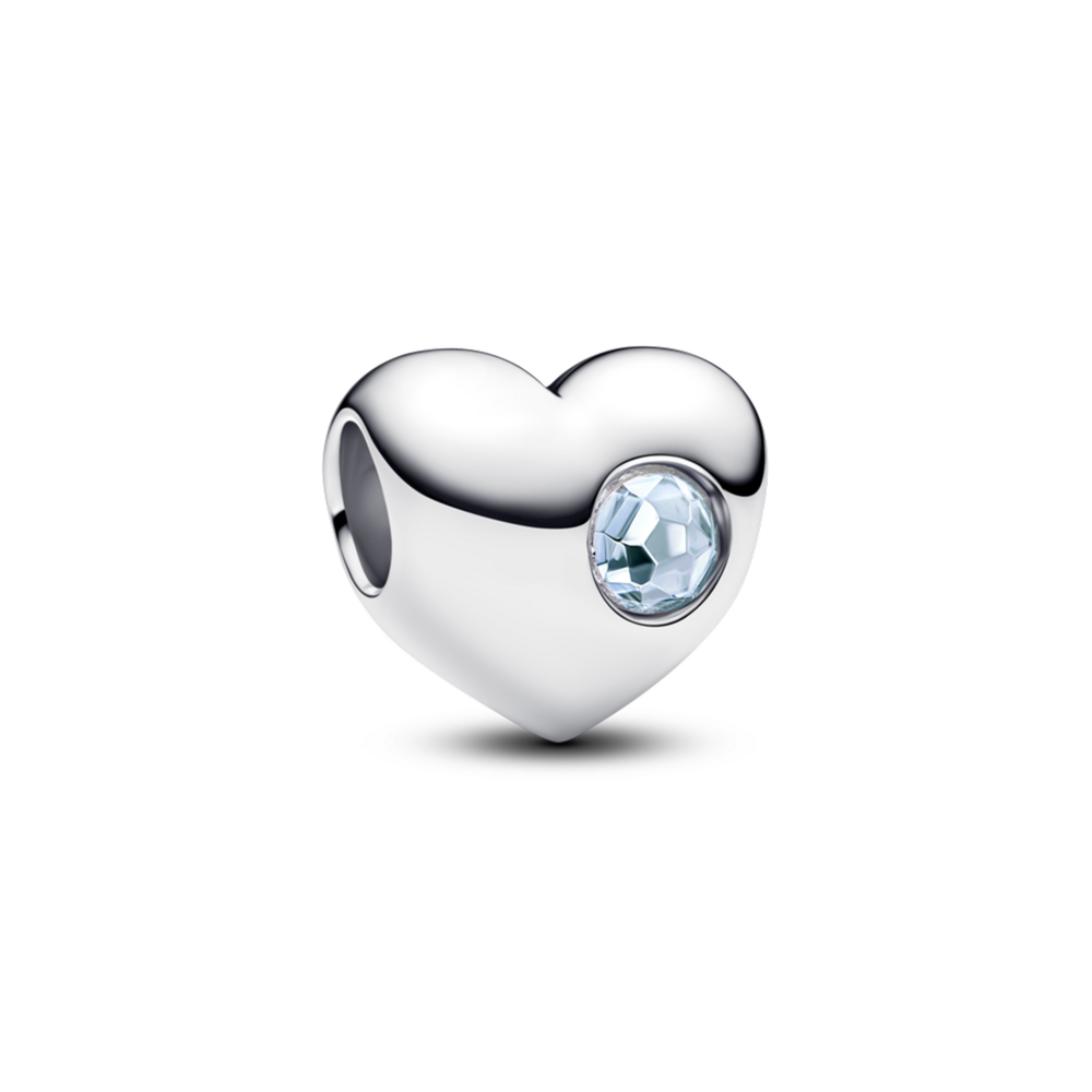 Engravable March Birthstone Heart Charm
Sterling silver