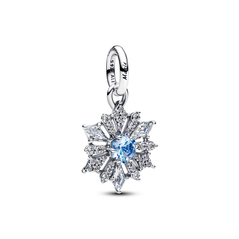 Disney Frozen snowflake sterling silver dangle with water blue crystal and clear cubic zirconia