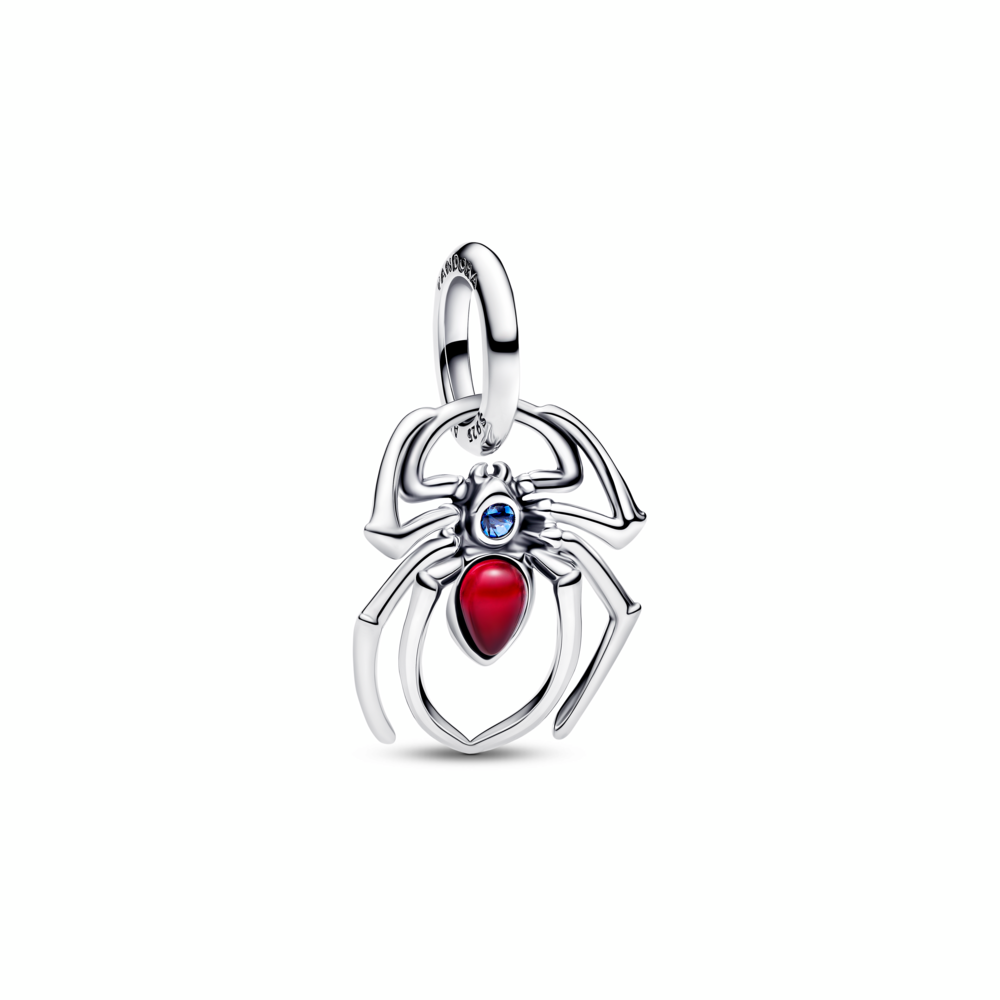 Marvel Spider sterling silver dangle with sky blue and fuchsia rose crystal