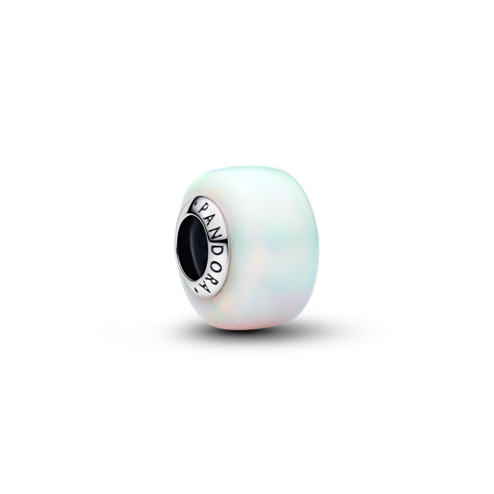 Sterling silver charm with aurora lab-grown opal resin