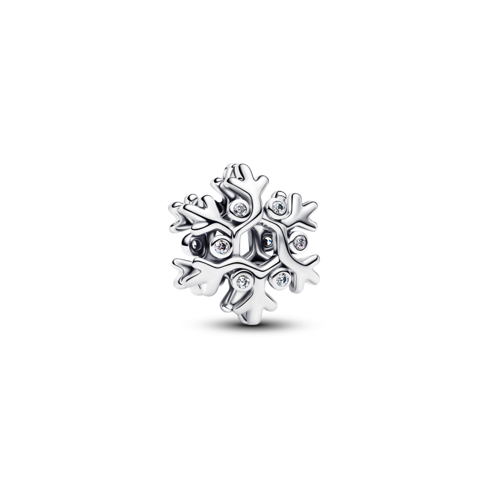 Snowflake sterling silver charm with clear cubic zirconia