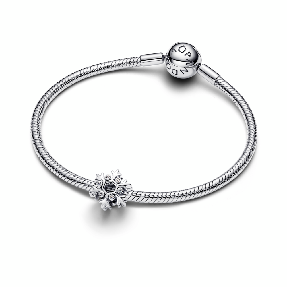 Snowflake sterling silver charm with clear cubic zirconia
