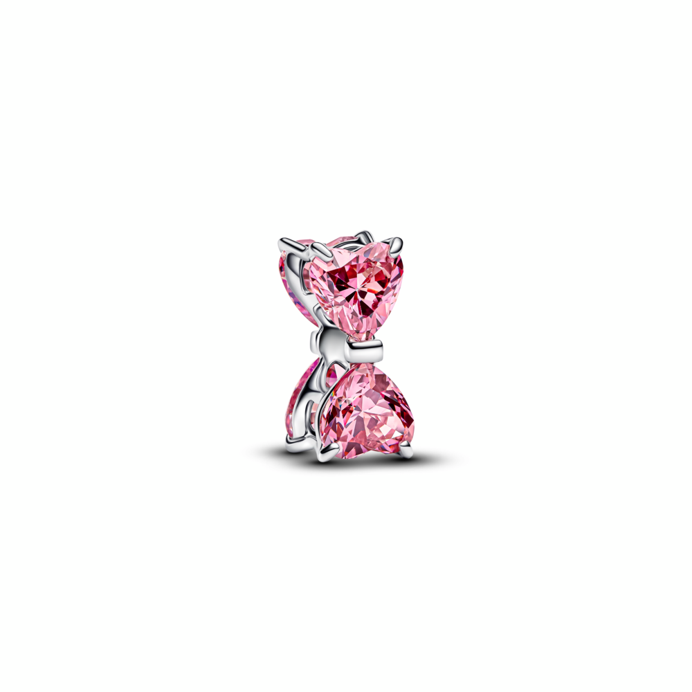 Bow sterling silver charm with fancy pink cubic zirconia